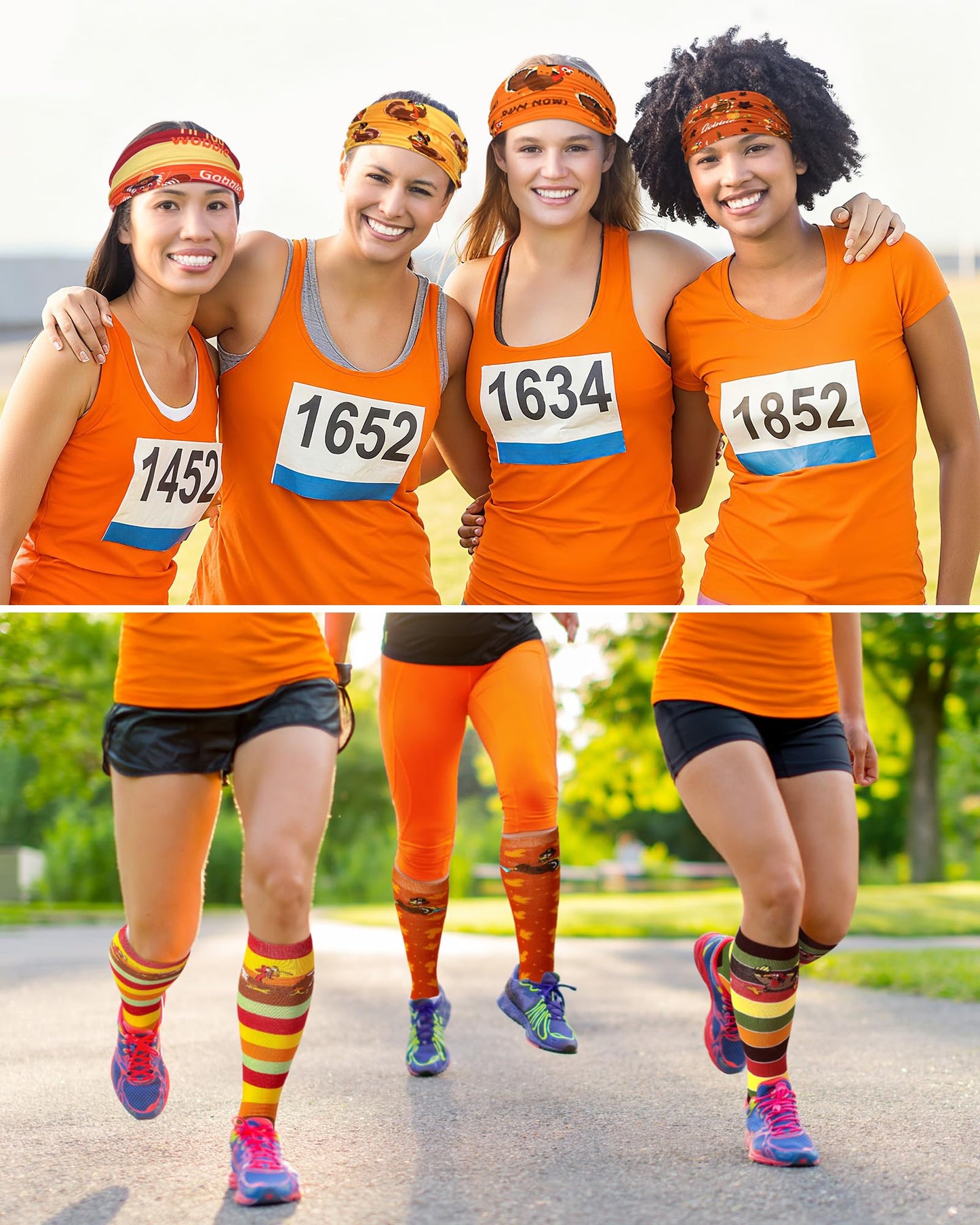 ShinyMatch 18 Pcs 18 Pcs Thanksgiving Turkey Trot Costume Set Turkey Sports Headbands Running Socks for Men Women
