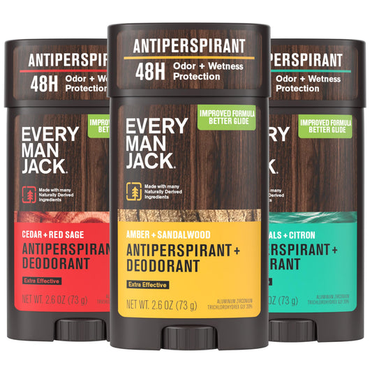 Every Man Jack Men’s Antiperspirant Deodorant Variety Pack – New & Improved Formula – Outdoor Inspired Scents - 48-Hour Odor & Sweat Defense– 2.6 oz (3 Pack)