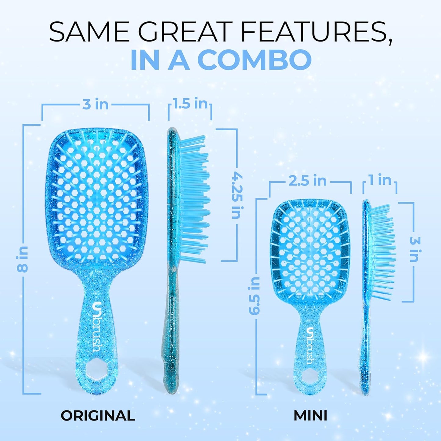 FHI Heat Detangling Brush Combo Pack - Original & Mini UNbrush for All Hair Types | DuoFlex Anti-Static Vented Design
