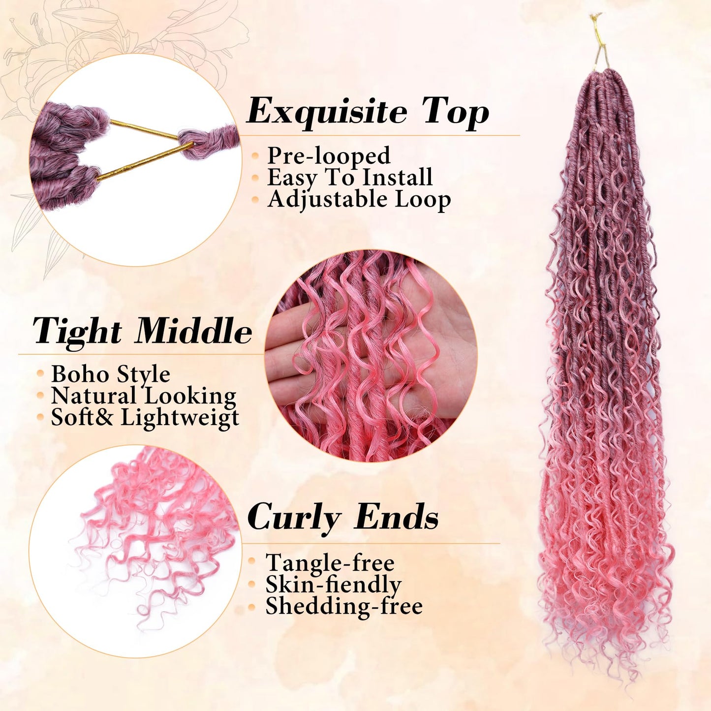 Goddess Locs Crochet Hair for Black Women-30inch Faux Locs Crochet Hair 8 Packs Synthetic Pre-Looped with Curly Ends(8Pack,30inch,TPink)