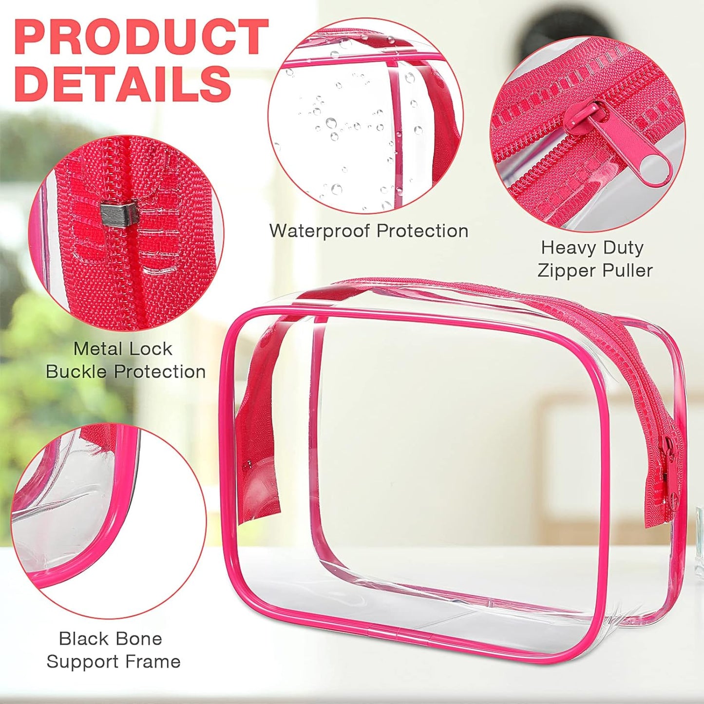 Reginary Clear Cosmetic Bag Set - 16 Pack Transparent Toiletry Pouches | Waterproof PVC Organizer for Travel & Home, 8 Colors