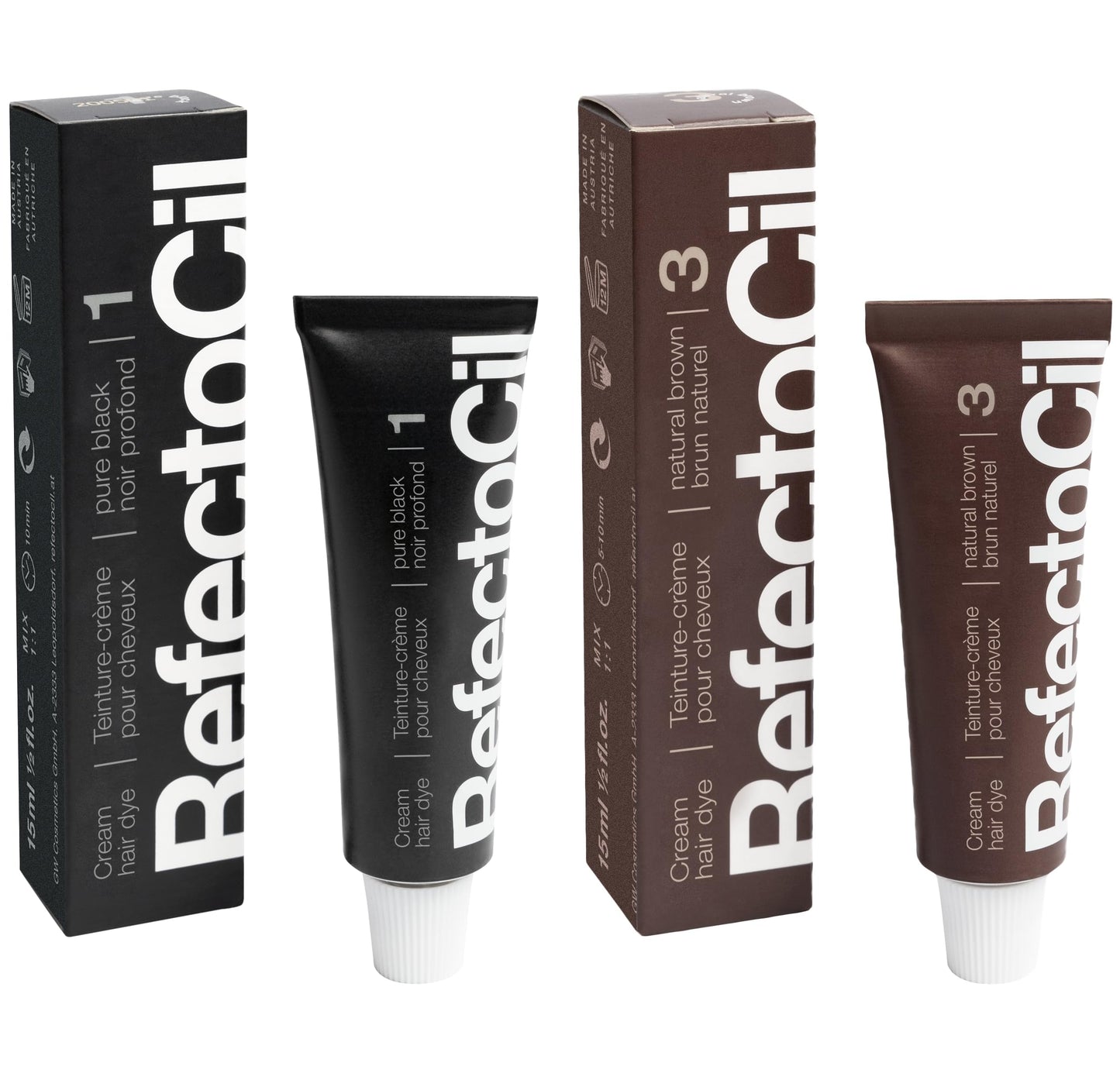 RefectoCil Cream Hair Dye 2-Pack – Black (#1) + Natural Brown (#3)