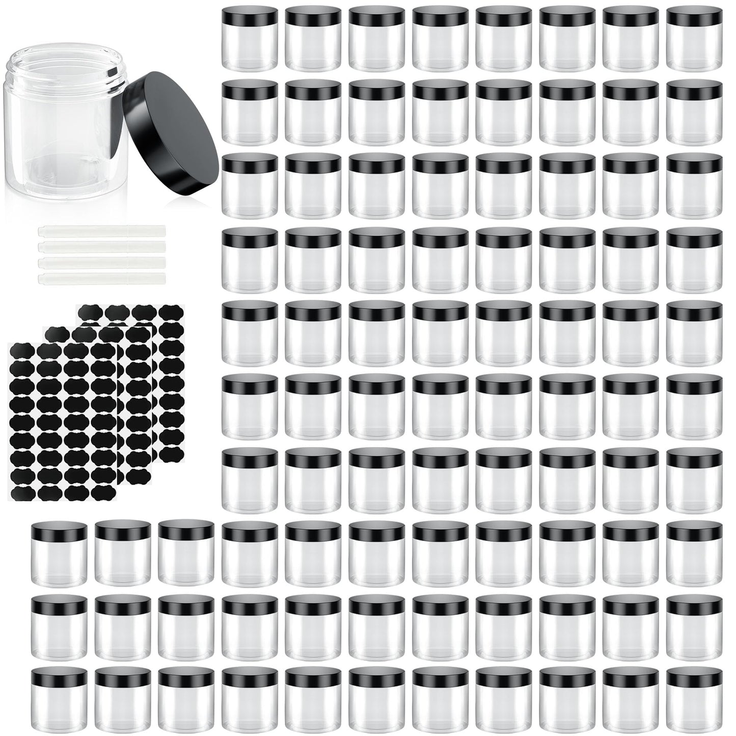 90 Pack 4 Oz Plastic Containers with Lids, OBKJJ Clear Travel Size Leak Proof Makeup Travel Containers BPA Free Cosmetic Slime Jars for Lotion, Cream, Body Butter, Makeup, Ointments (90)