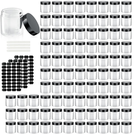 90 Pack 4 Oz Plastic Containers with Lids, OBKJJ Clear Travel Size Leak Proof Makeup Travel Containers BPA Free Cosmetic Slime Jars for Lotion, Cream, Body Butter, Makeup, Ointments (90)