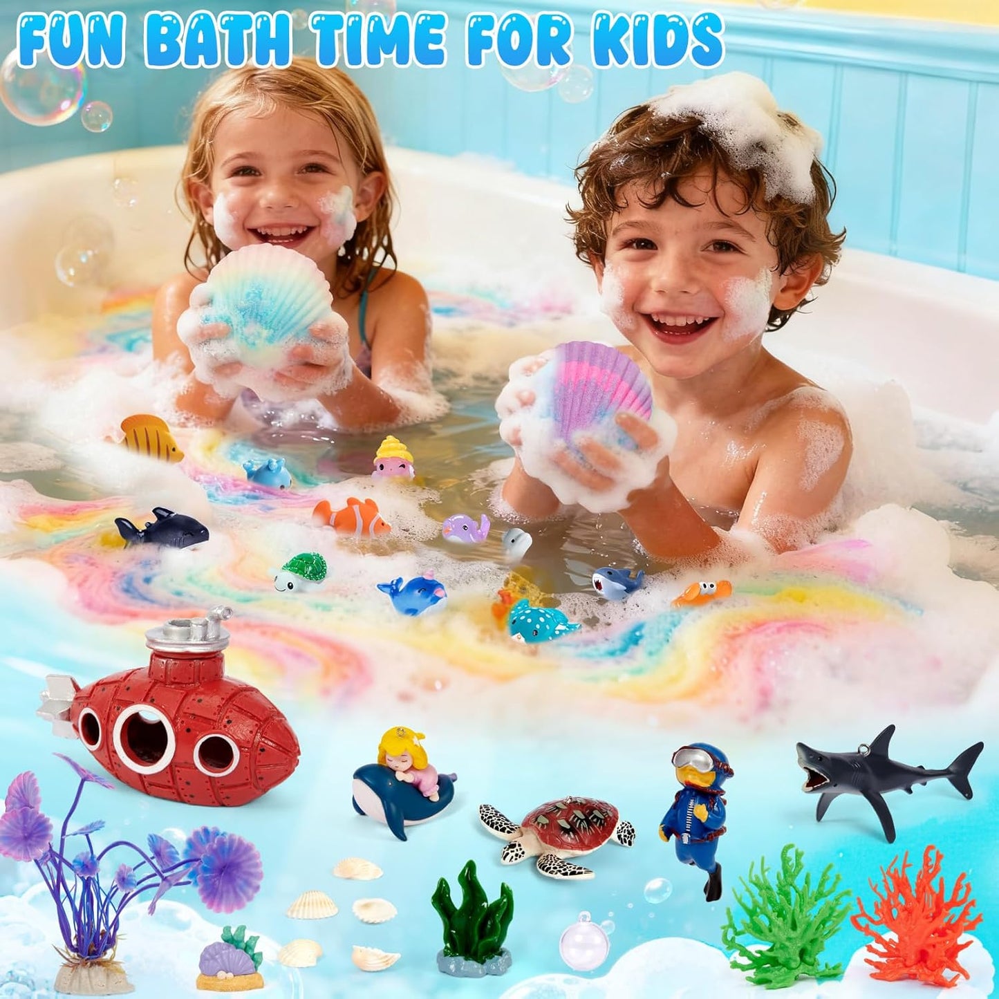 Ocean Bath Bombs for Kids - 12 Pack with Surprise Sea Animal Toys | Handmade Bubble Bath Fizzies for Boys & Girls