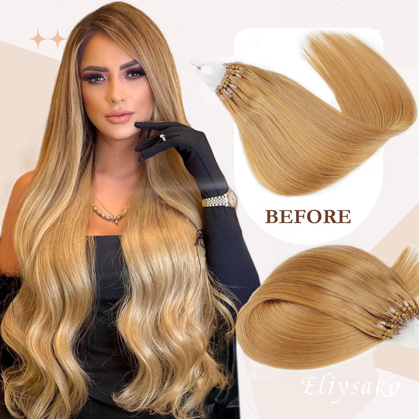 Eliysako Microlink Hair Extensions Human Hair 50g 18inch(#78) Natural Blonde Micro Link Hair Extensions Human Hair Microbead Hair Extensions Micro Loop Hair Extensions Real Human Hair For Women