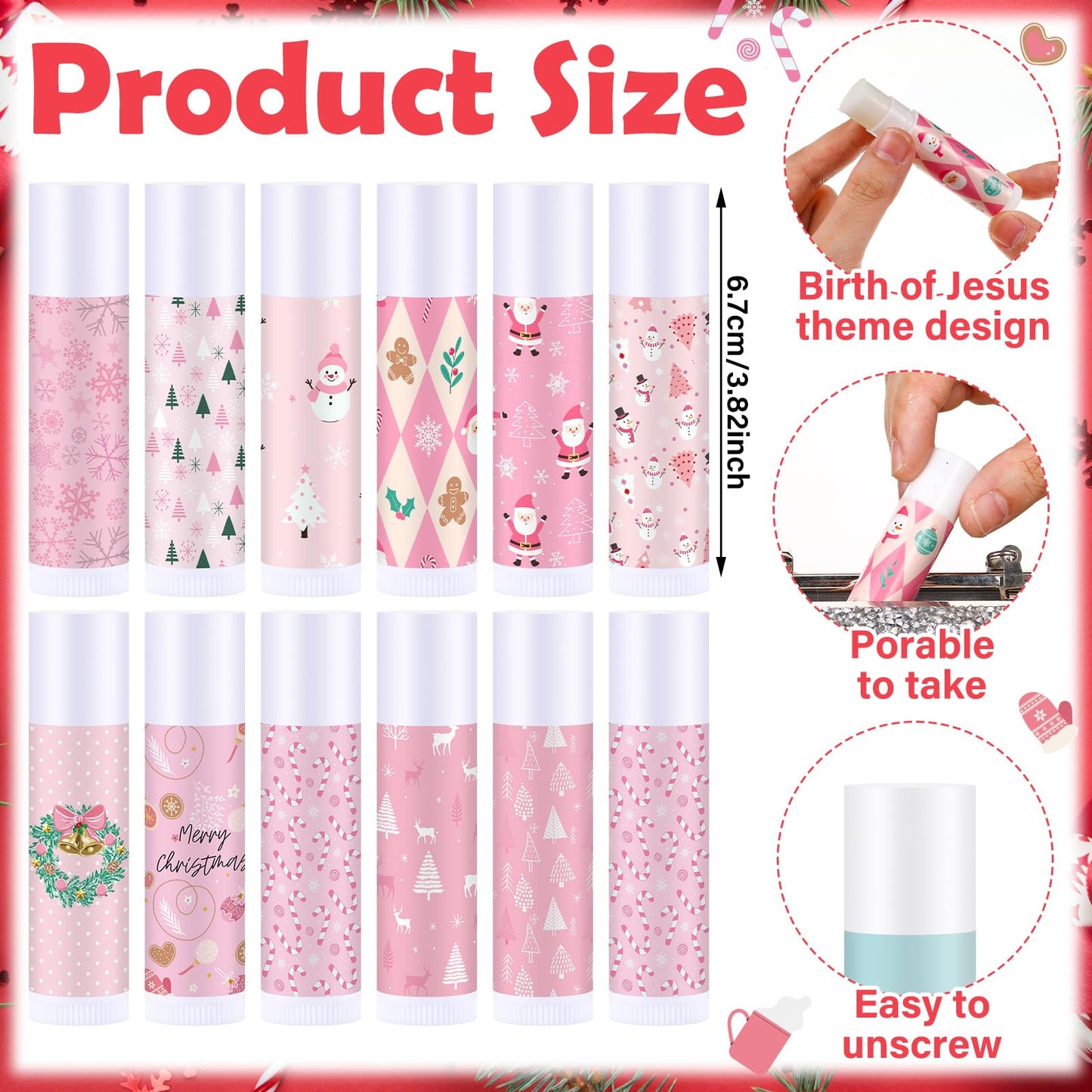 Maxcheck 48 Pcs Christmas Lip Balm Bulk Mini Candy Cane Lip Balm Moisturizing Gift Christmas Stocking Stuffers for Xmas Party Gifts Coworker Staff Employee Appreciation Gifts(Sweet Xmas)