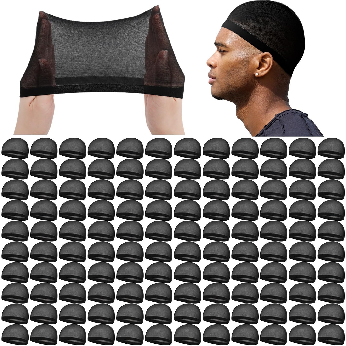 Ramede 120 Pcs Stocking Wave Cap for Men Adult Stretchy Nylon Skull Wave Lightweight Beanie Caps Waves for Man Women (Black)