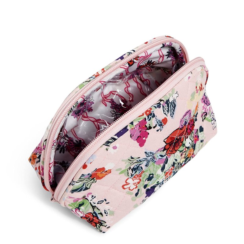 Vera Bradley Women's Cotton Clamshell Cosmetic Makeup Organizer Bag, Hope Blooms Pink - Recycled Cotton, One Size