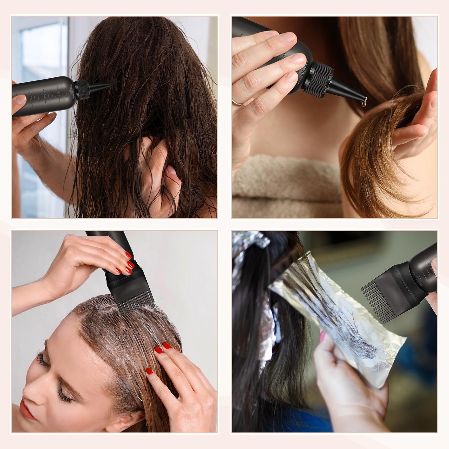 Pimoys 2 Pcs Root Comb Hair Dye Oil Applicator Bottles For Scalp, Black