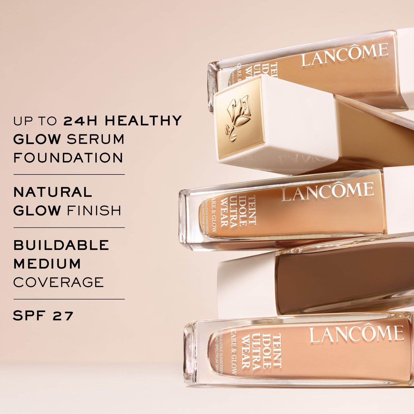 Lancôme Teint Idole Ultra Wear Care & Glow Longwear Foundation with SPF 27, Hydrating Medium Buildable Coverage & Glow Finish - 335W