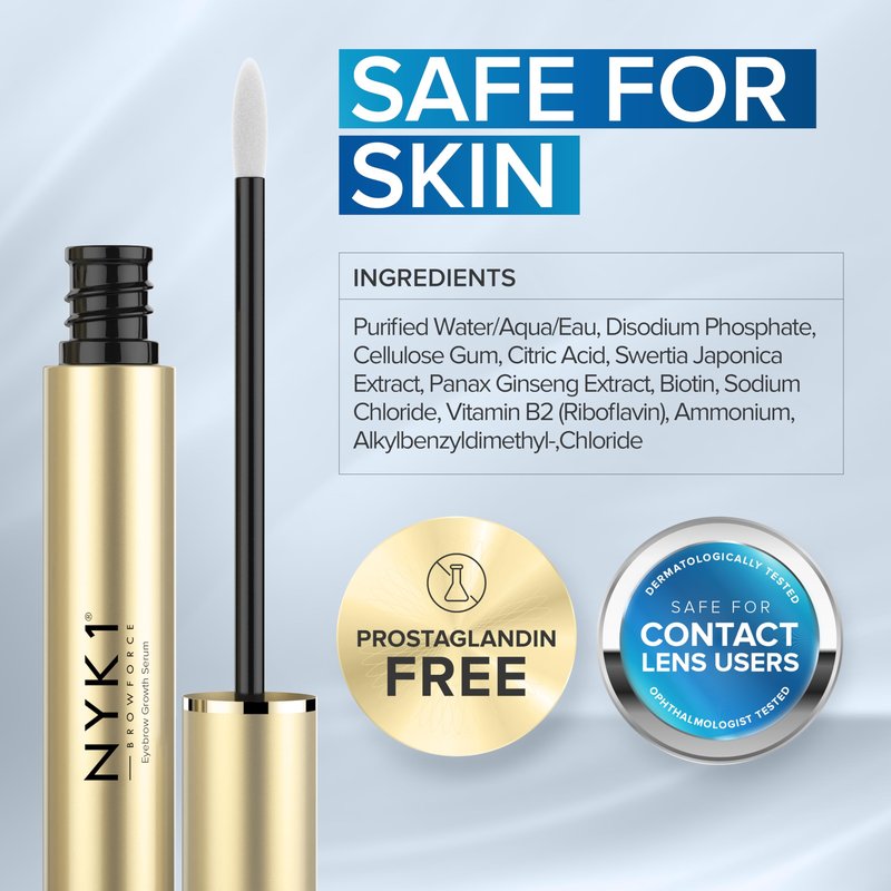 NYK1 CONCENTRATED Eyebrow Growth Serum For Thicker Brows (XL - 8ml) BrowForce Eyebrow Serum To Grow Brows Fuller Thicker Natural Eye Brow - Advanced Brow Growth Serums Formula For Eyebrows Regrowth