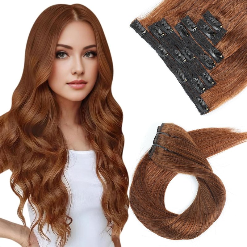 Clip in Hair Extensions Real Human Hair Chocolate Brown 14 inch 7pcs 70g/Pack, Human Hair Clip in Extensions, Salon-Grade Quality, Easy Comfort Wear for Women (#4, 14 inch)