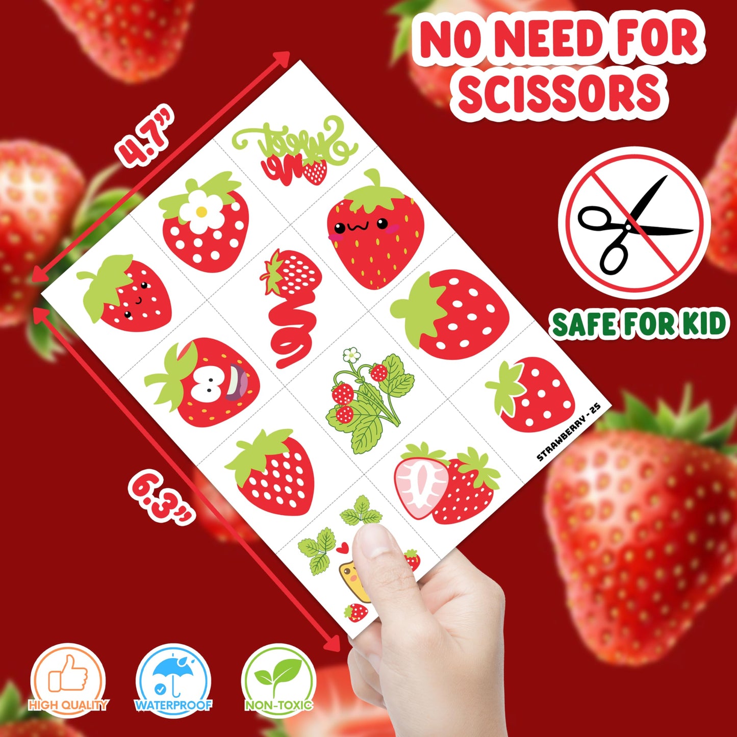 48PCS Strawberry Party Favors - 24PCS Berry First Temporary Tattoos & 24PCS Stick Hands - Perfect Birthday Supplies, Goodie Bag Stuffers, Treasure Box Toys, Classroom Prizes, and Student Gifts