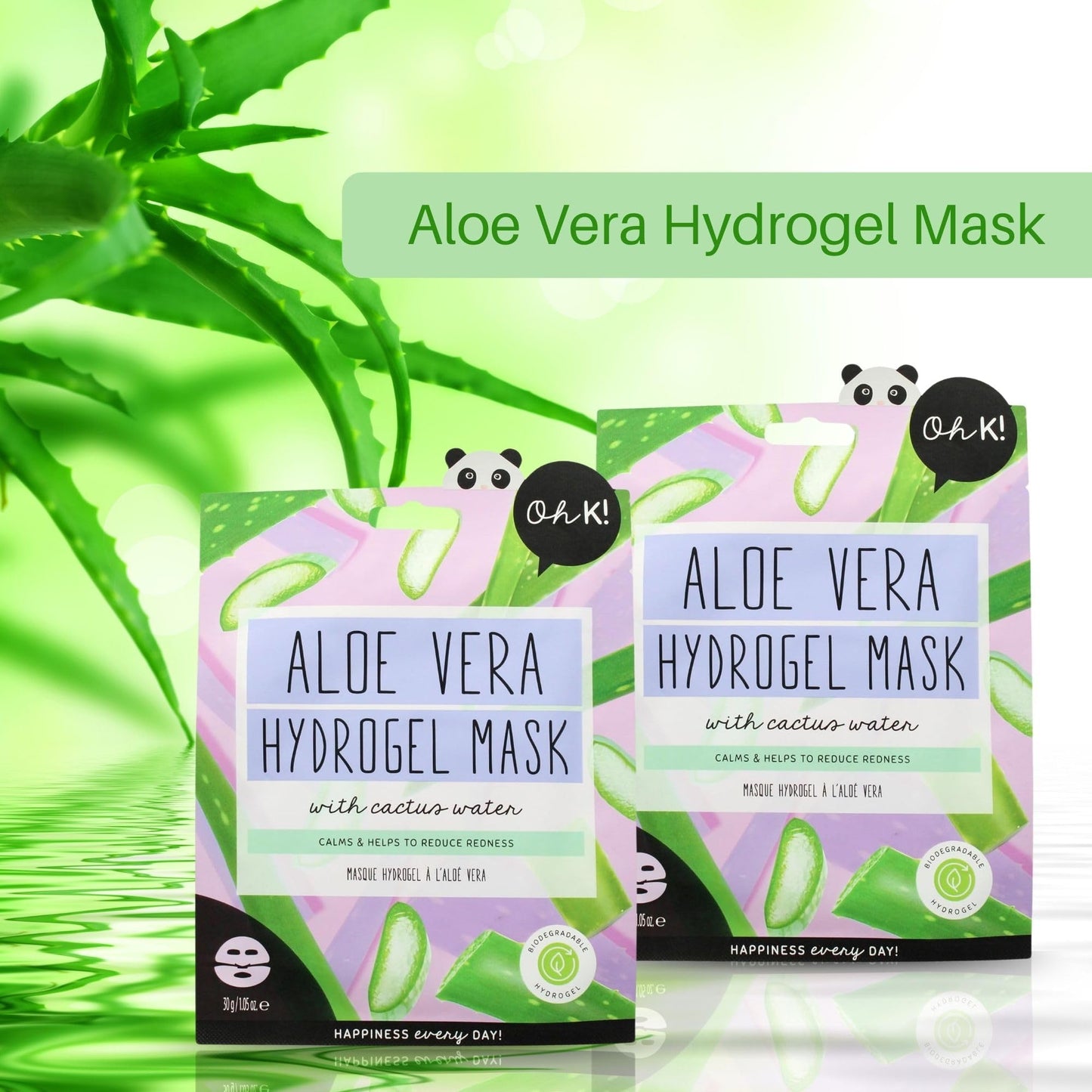 Oh K! Hydrogel Mask - Aloe Vera - Moisturizing Face Mask Sheet - Hydrating Face Sheets - Rich in Aloe Vera and Cactus Water - Korean Skincare - 1 Pc (Pack of 3)