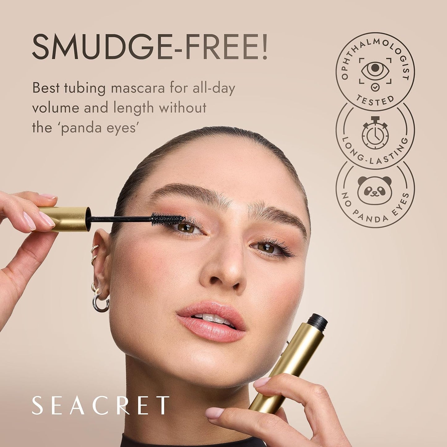 Non-Smudge Tubing Mascara - Flake-Free, Dead Sea Mineral Infused, Vegan Black, 0.28 Oz