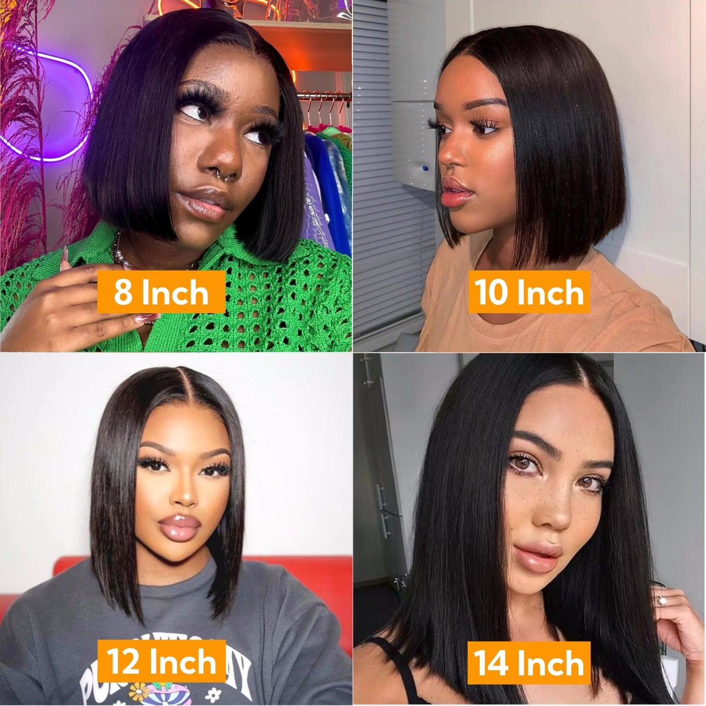 Keytac Bob Wig Human Hair Glueless Wear and Go Pre Plucked Pre Cut Straight Short Bob Lace Front Wigs for Women 5x5 Hd Lace Closure Wig 12 Inch Brazilian Virgin Hair 180% Density Natural Black