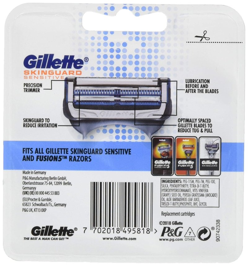 Gillette Skinguard Razor Blades for Men - Sensitive Refills with Precision Trimmer | 8 Count Pack