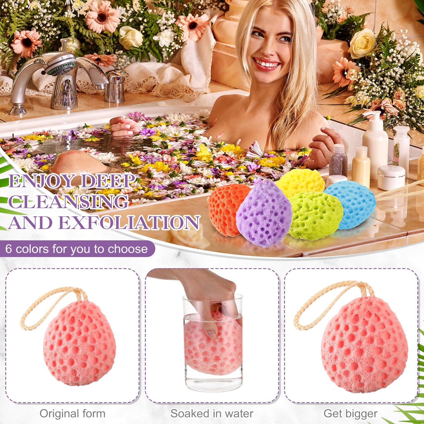 FoldTier 36 Pcs Bath Sponge Deep Cleansing Body Loofah Gentle and Deep Exfoliating Body Scrubber Bath Accessories Men Women Baby Sponge for Bathing Shower (Multicolor)