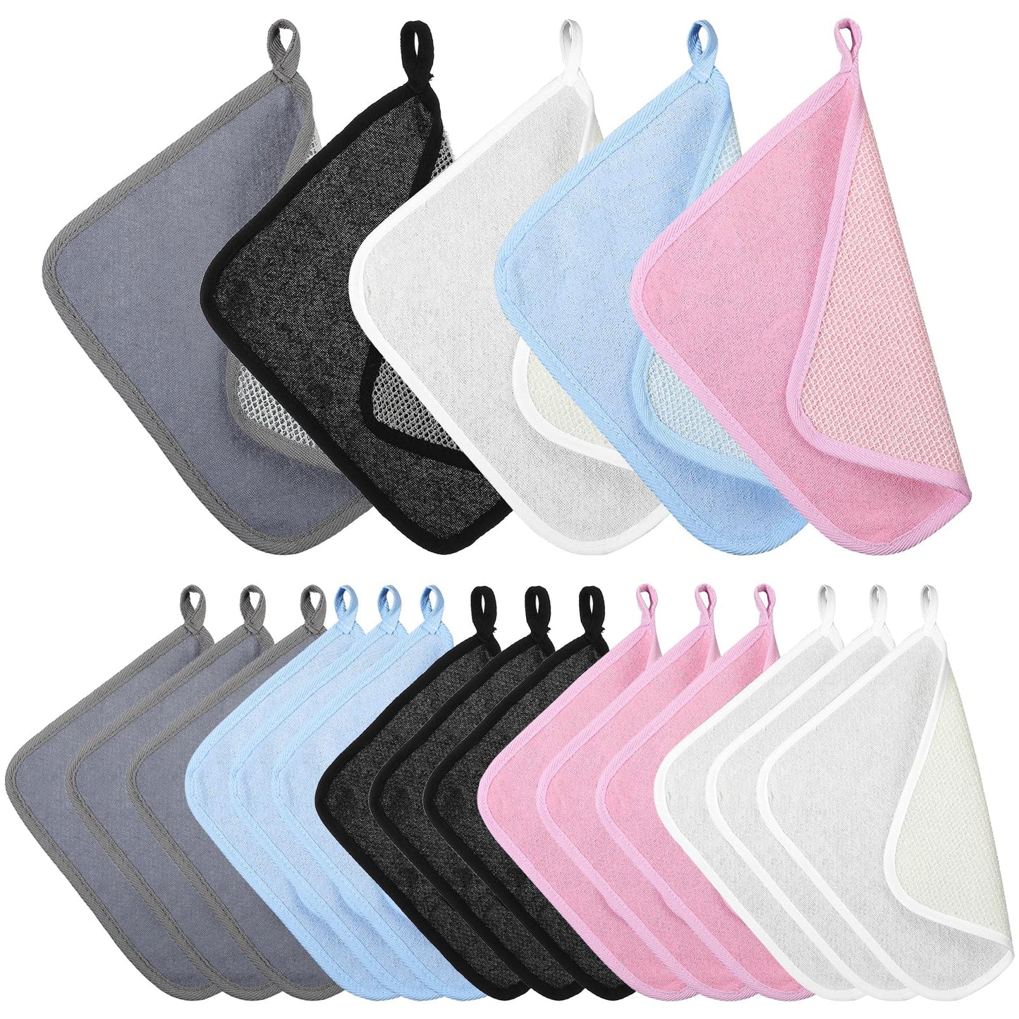 Molain 20 Pcs Exfoliating Washcloths, Double Sided Wash Cloths for Showering, Exfoliating body scrubber, Exfoliating Shower Towel for Women and Men