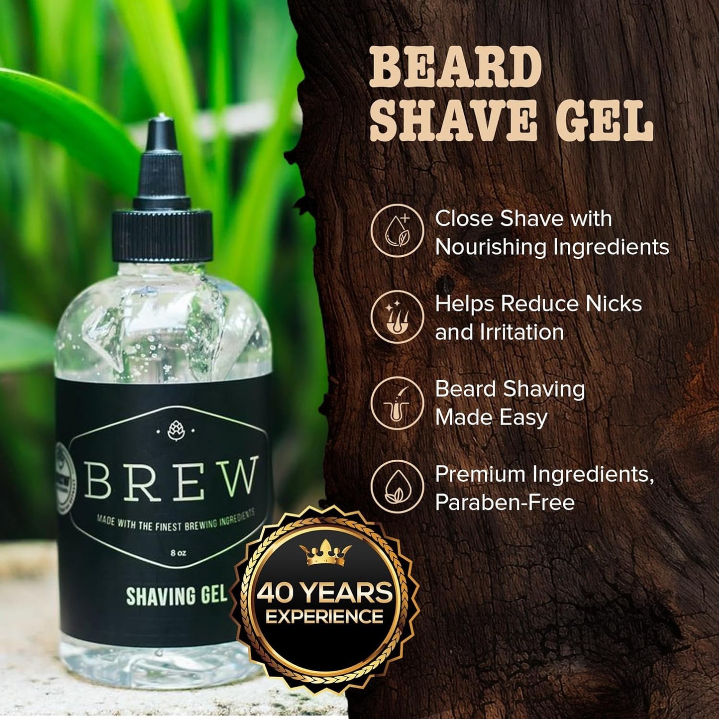 Beard Shave Gel – Clear Shaving Gel for Beards – Nutrient-Rich Formula – Provides Smooth Shave – Premium Ingredients – Hops, Barley, Yeast – 8 oz.