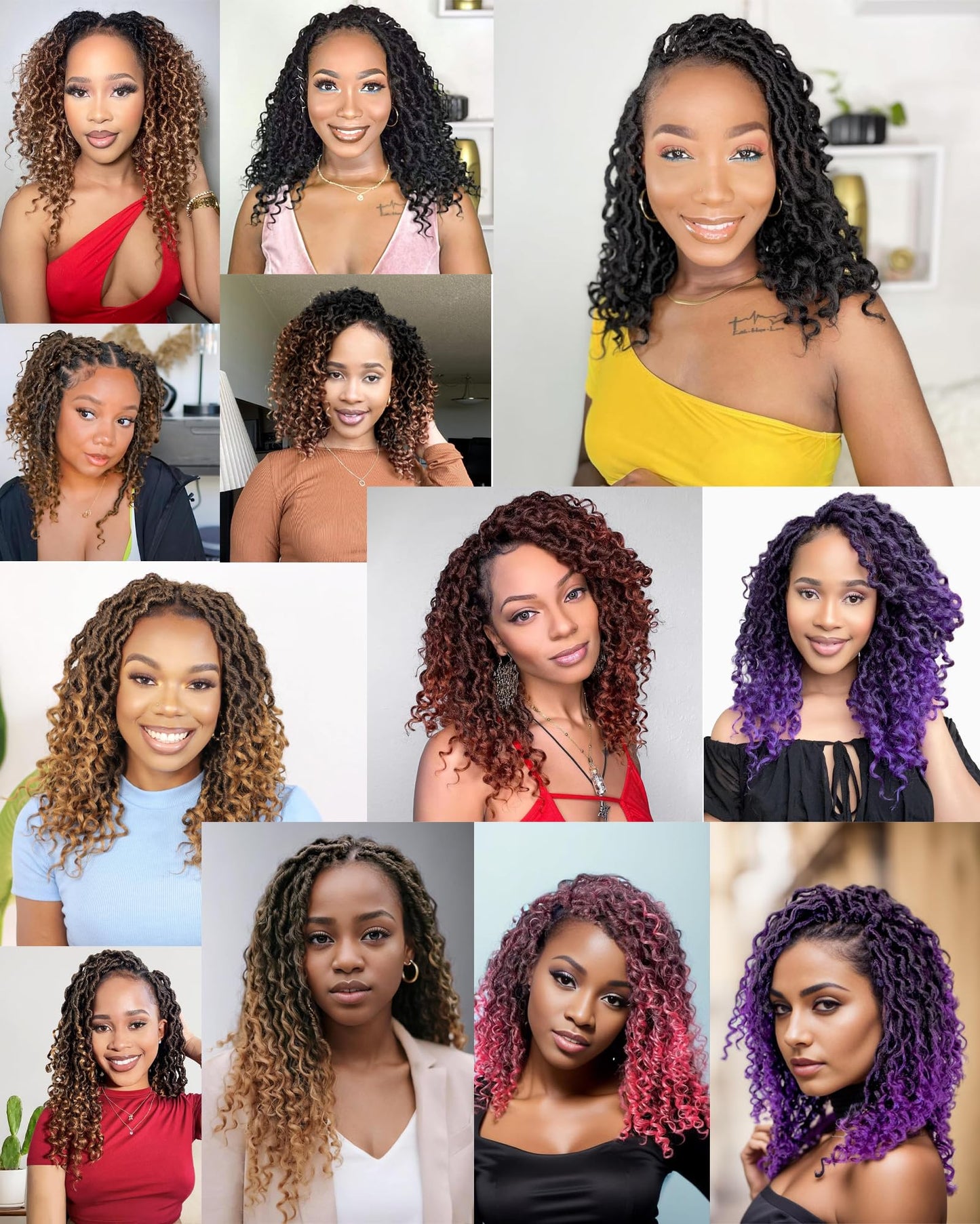 Goddess Faux Locs Crochet Hair for Black Women- 9 Packs 18 Inch Mixed Colors Combo Pack,Pre Looped Curly Faux Locs With Bohemian Curly Branch,Synthetic Braiding Hair Extensions(18"-9P,1B+T27+T30)