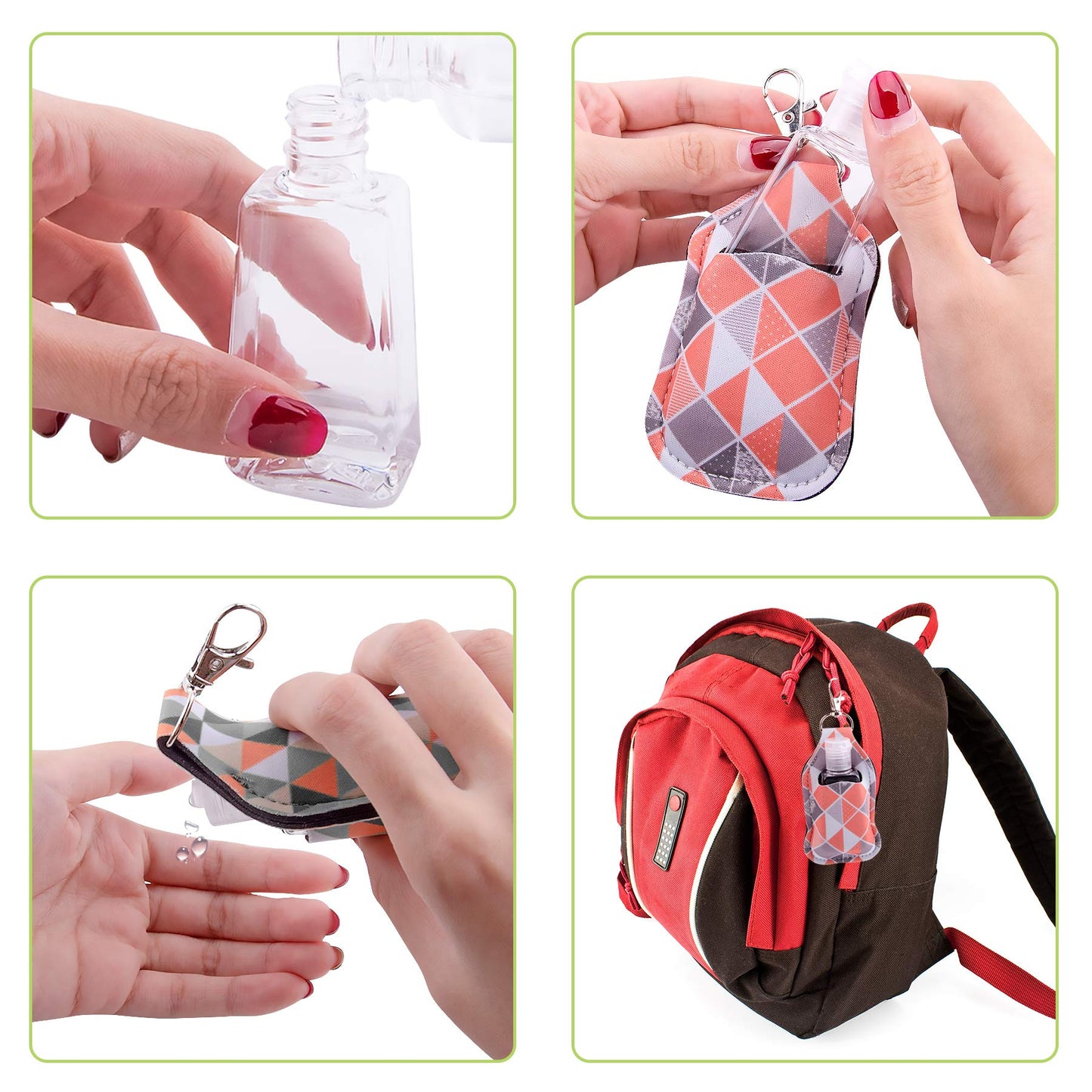 Duufin 40 Pieces Christmas Hand Sanitizer Holder Empty Travel Bottle Set: 20 Hand Sanitizer Keychain Holders and 20 Reusable Flip Cap Travel Bottles