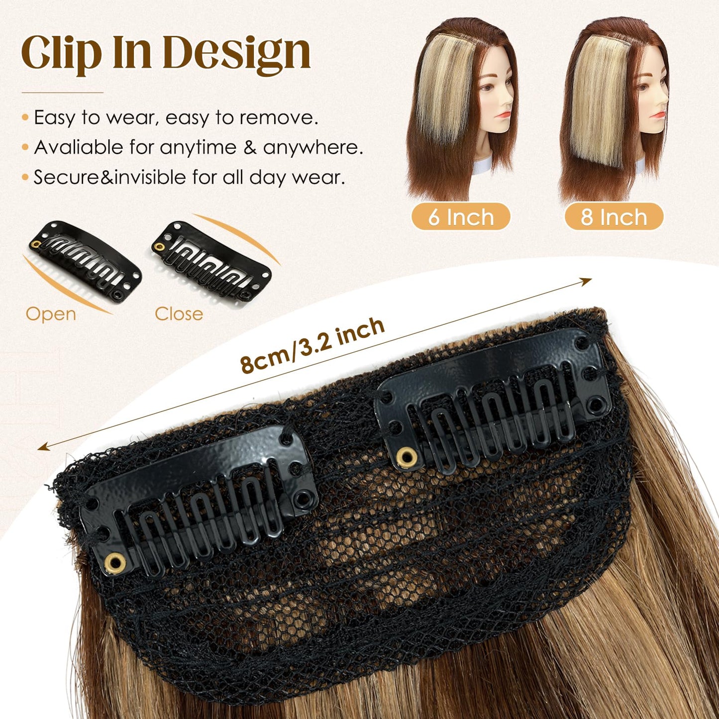 Hairro 4PCS Clip In Short Hair Extensions For Women Human Hair Mini Clip On Hairpiece Invisible Highlight Hairpin Hairpieces Adding Volume Thinning Hair #4P27 Medium Brown&Dark Blonde