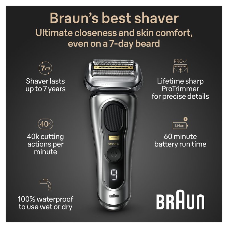 Braun Series 9 PRO+ Electric Razor for Men, 5 Pro Shave Elements & Precision Long Hair Trimmer, 6in1 SmartCare Center, Wet & Dry Electric Shaver for Smooth Skin with 60min Battery Runtime, 9517s