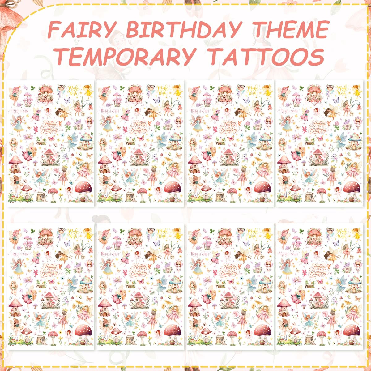 Papiailove Fairy Temporary Tattoos - Woodland Fairy Wings Magical Birthday Party Favors Decorations Supplies Spring Tea Party(8 Sheets)