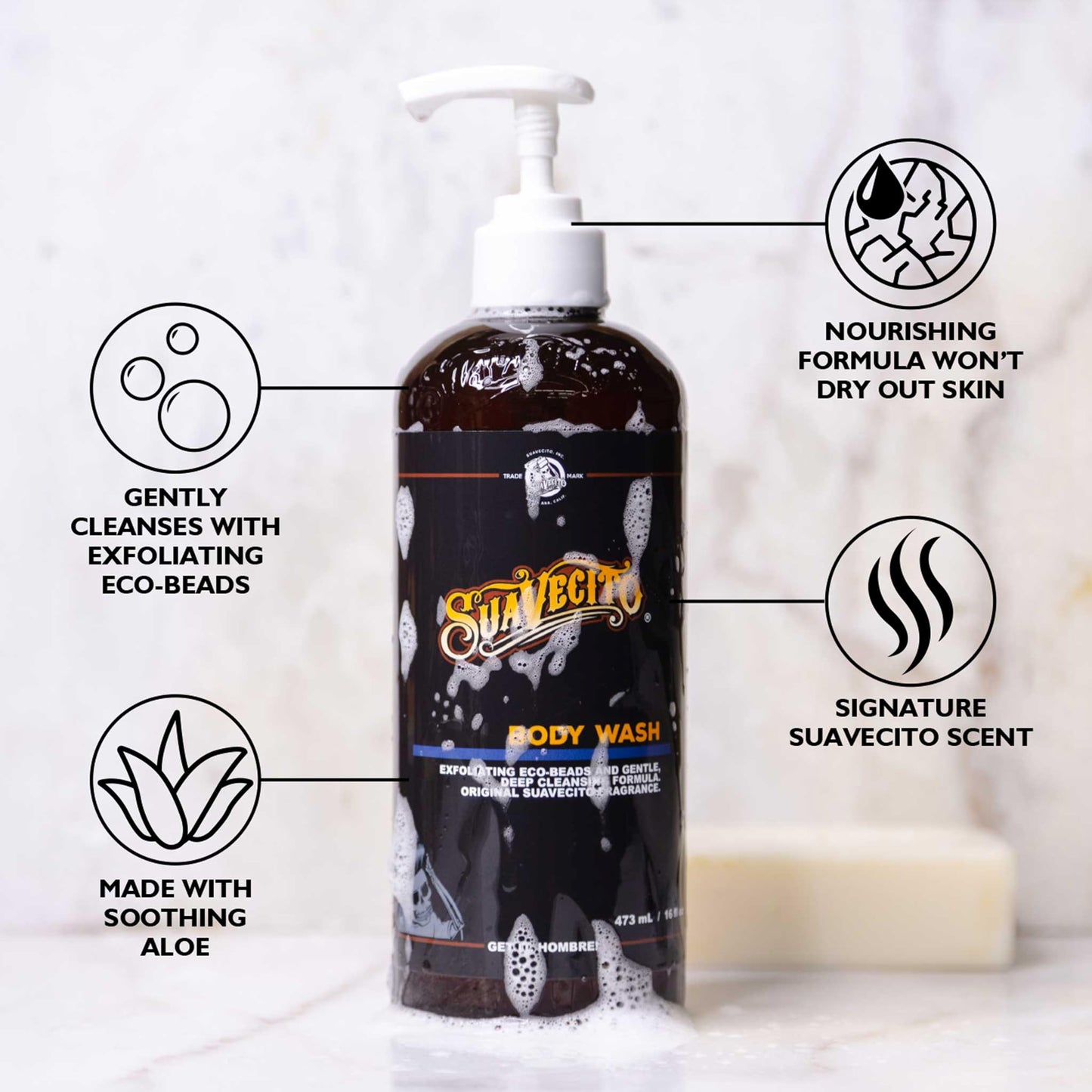 Suavecito Men's Body Wash 16 oz. Exfoliating Deep Cleaning Showering Original Fragrance
