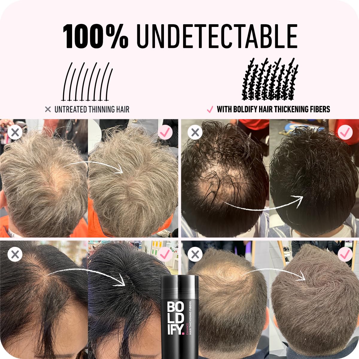Boldify Hair Fiber + Hairline Powder: Build & Conceal Bundle - Undetectable Hair Thickener for Fine Hair, Instant Stain-Proof Root Touchup Powder, For Men & Women (Dark Brown)
