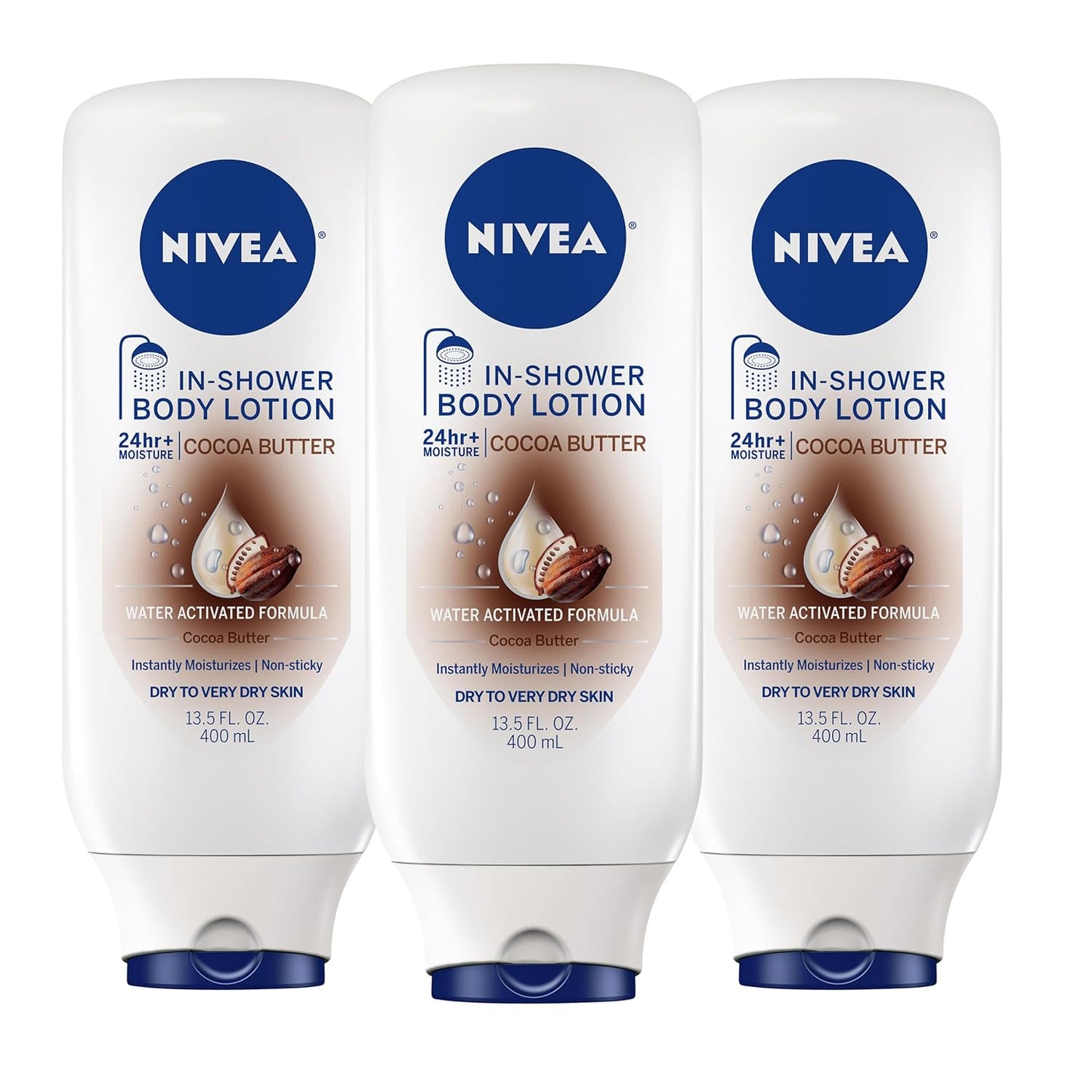 NIVEA Cocoa Butter In Shower Lotion - Water Activated Moisturizer for Dry Skin | 13.5 FL OZ, Pack of 3
