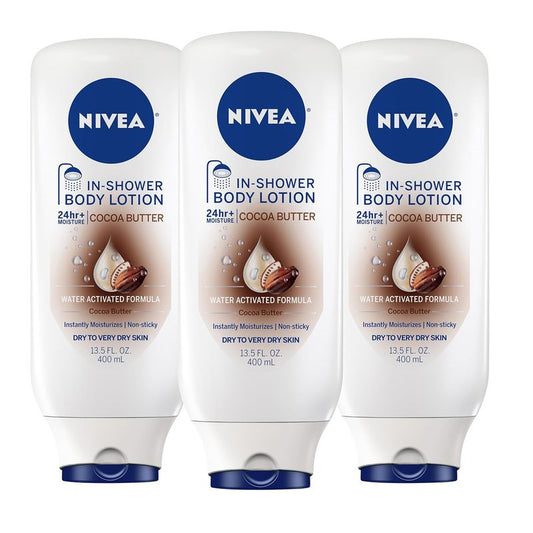 NIVEA Cocoa Butter In Shower Lotion - Water Activated Moisturizer for Dry Skin | 13.5 FL OZ, Pack of 3