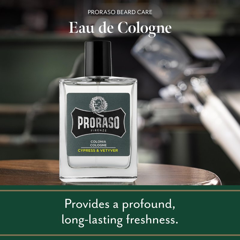 Proraso Cypress and Vetvyer Cologne - Masculine Woody Earthy Eau de Cologne - Bergamot, Cypress, Cedarwood & Vetiver Fragrance for Men - 3.4oz
