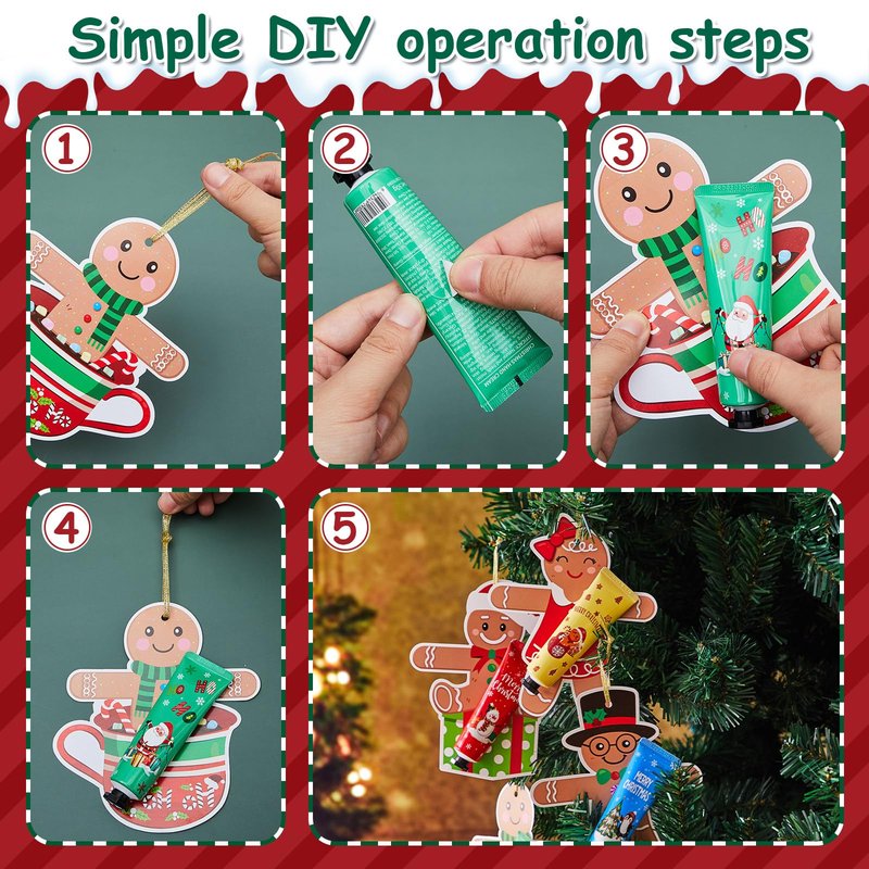 36 Set 72 Pcs Christmas Hand Cream Gift Bulk for Women Coworker Christmas Tree Ornament Hand Lotion Party Favor with Card Ribbon Holiday Decor Stocking Stuffer Gift for Women (Gingerbread Man)