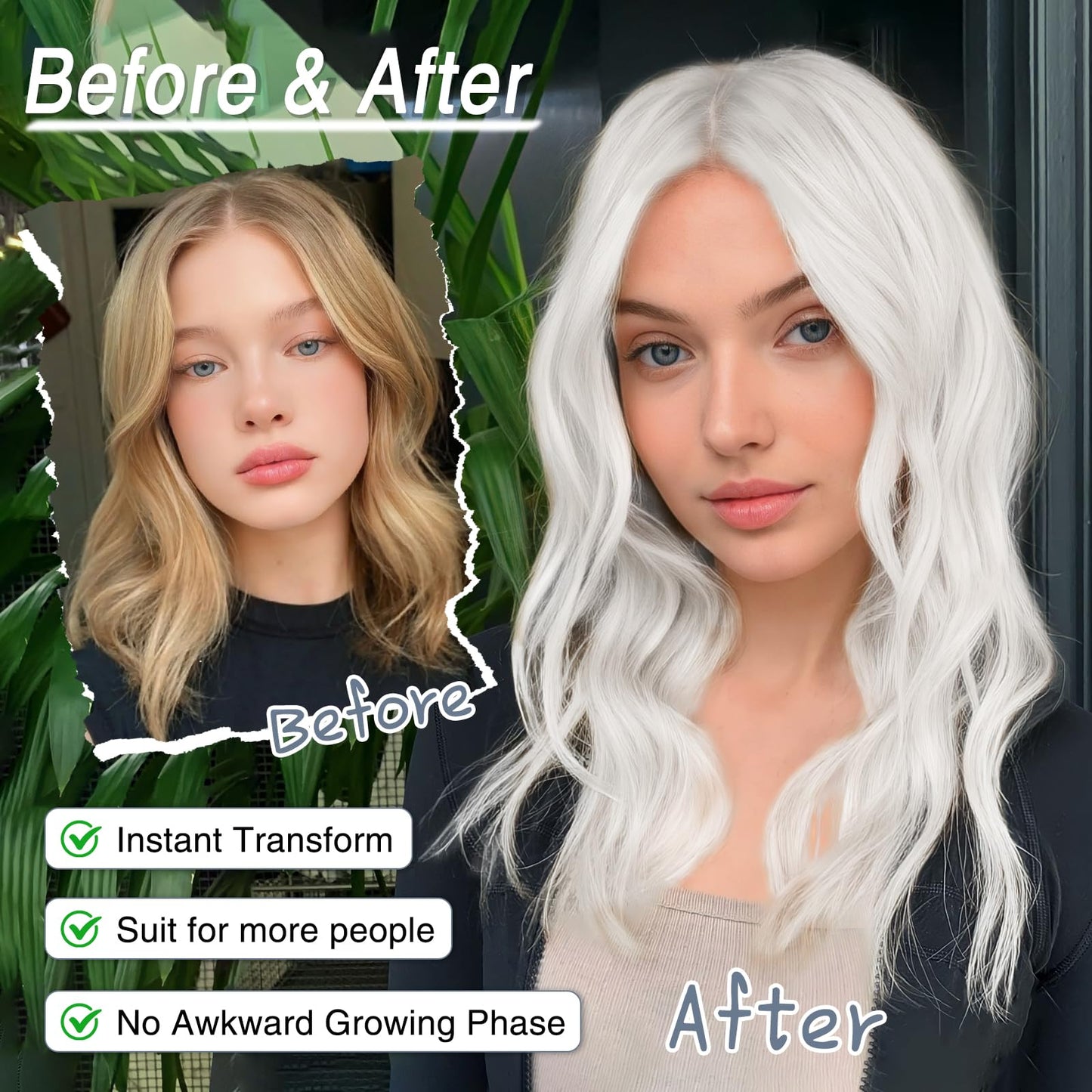 MORICA White Wigs for Women 18 Inch Middle Part Medium Length Short Curly Wavy Wigs,Natural Synthetic Hair Womens Wigs for Daily Party/Halloween Use（18inch，White）