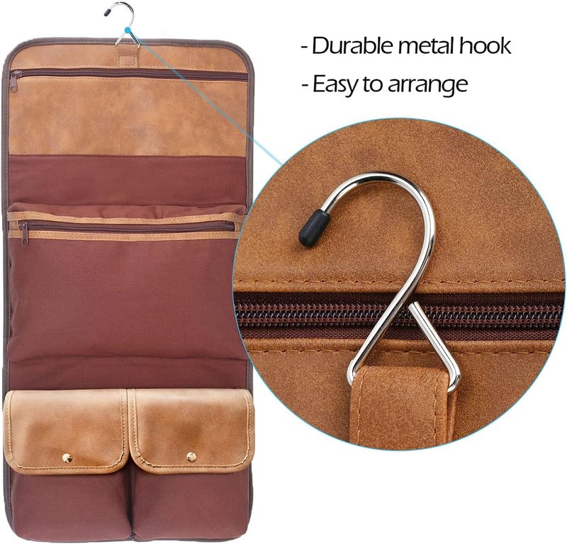 Hanging Toiletry Bag for Men - Leather Travel Organizer | Bathroom & Shower Makeup Kit