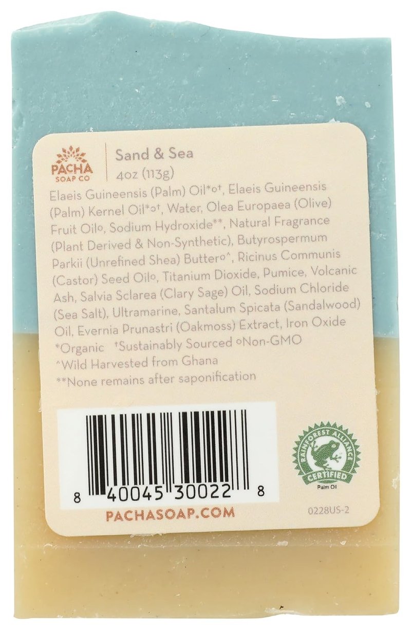 Pacha Soap Sand And Sea Bar Soap - Natural Exfoliating Cleanser | 4 Oz