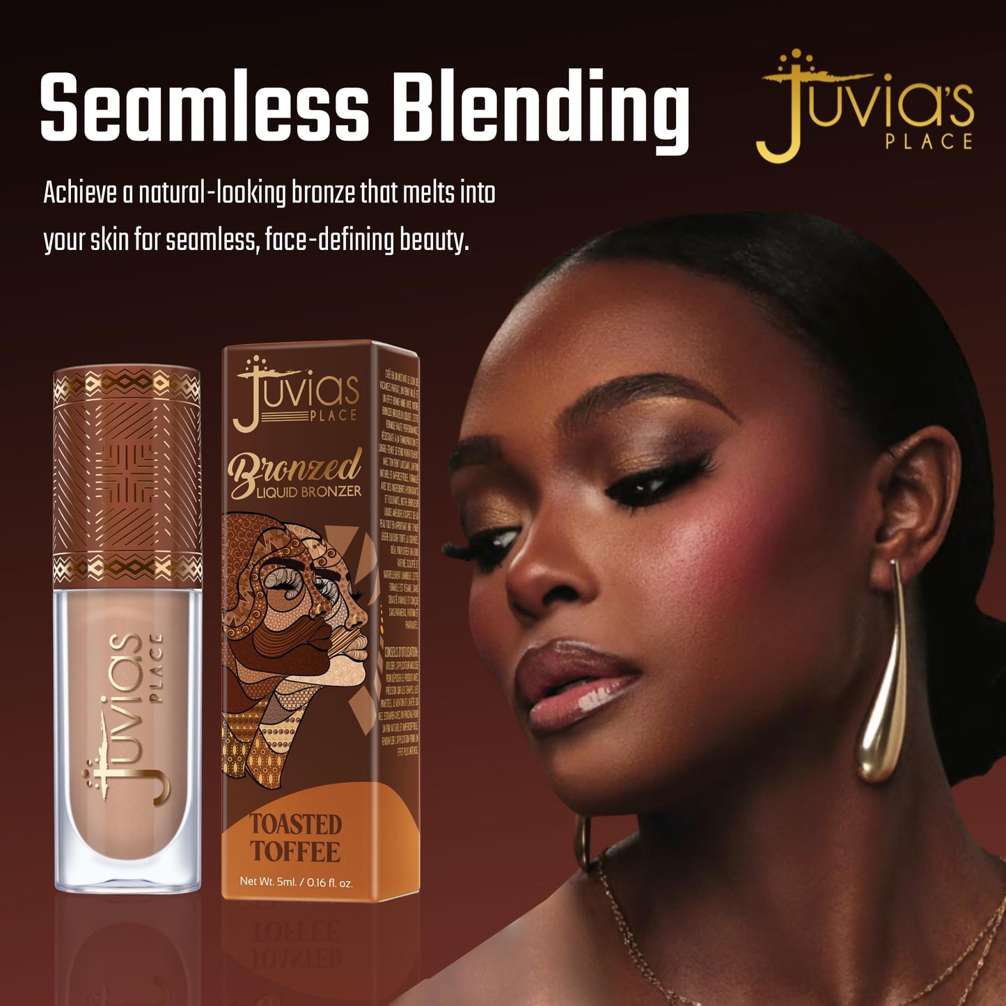 Juvia’s Place Bronzed Liquid Bronzer - Toasted Toffee - Liquid Bronzer for Face w/Silky Blendable Texture - Buildable Coverage for Natural Contour & Dimension - Easy-to-Blend Patch-Proof Formula