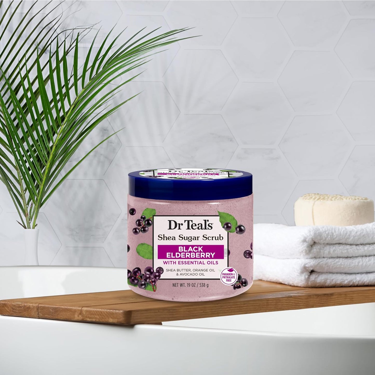 Dr Teal's Shea Sugar Body Scrub - Black Elderberry & Essential Oils | 19 oz (Pack of 3)