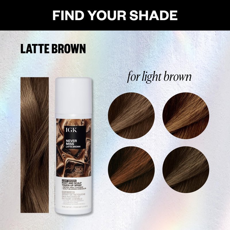 IGK NEVER MISS Root & Scalp Touch-Up Spray – Light Brown | Temporary Gray Root Concealer for Thinning Hair | Waterproof, Sweat-Resistant, No Flaking | With Biotin, Rosemary & Squalane | 2oz