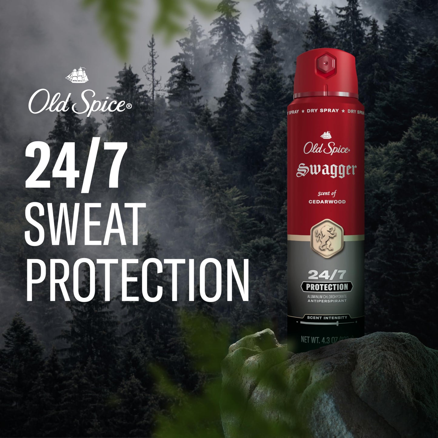 Old Spice Dry Spray Antiperspirant Deodorant for Men, 24/7 Sweat & Odor Protection Spray, Long Lasting Dry Spray, No Residue, Fresh Swagger with Cedarwood Scent, 4.3 oz Cans, (Pack of 2)