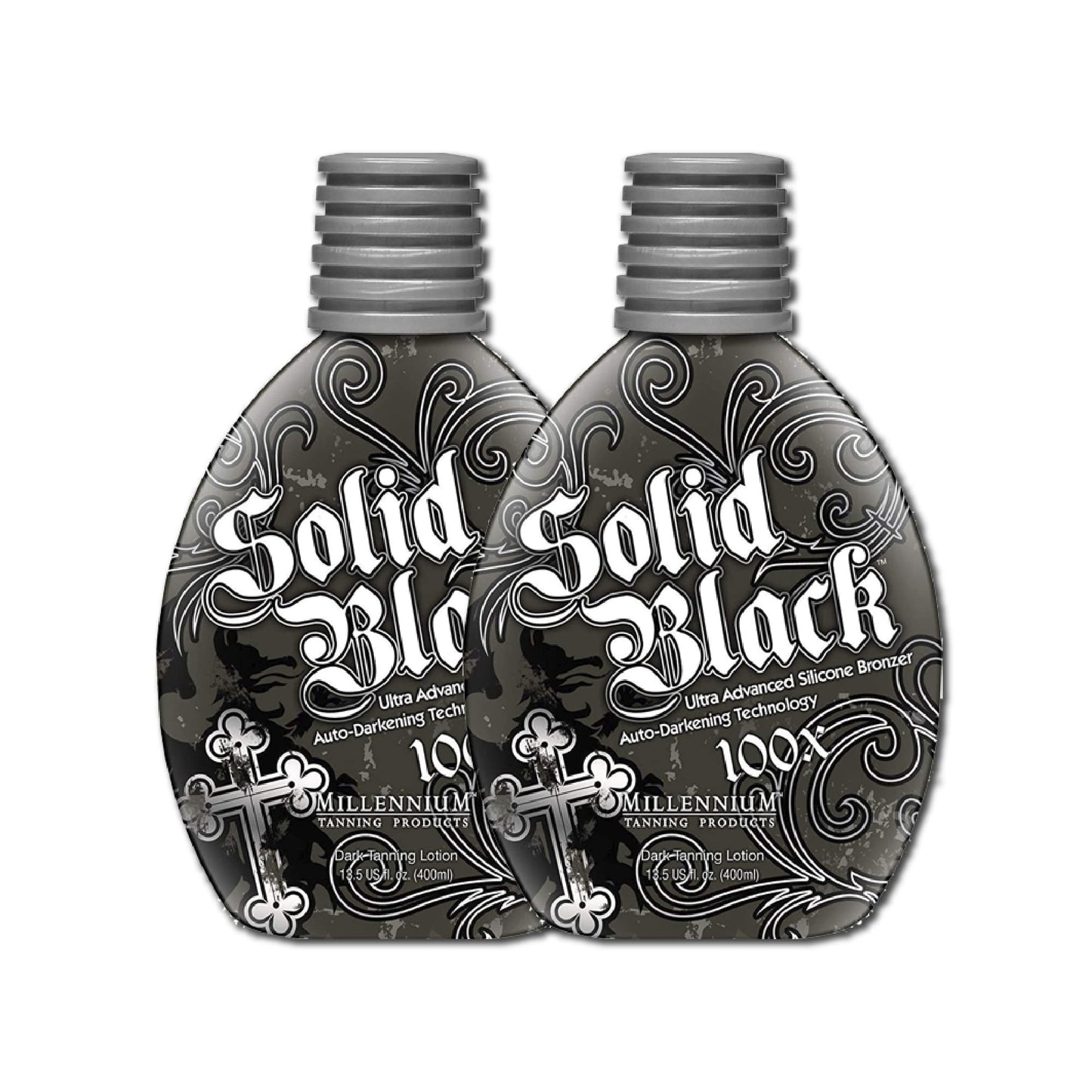 Millennium Tanning SOLID BLACK 100X Dark Tanning Lotion Indoor Outdoor Bronzer Tanning Bed Lotion 13.5 fl. oz. 2-PACK