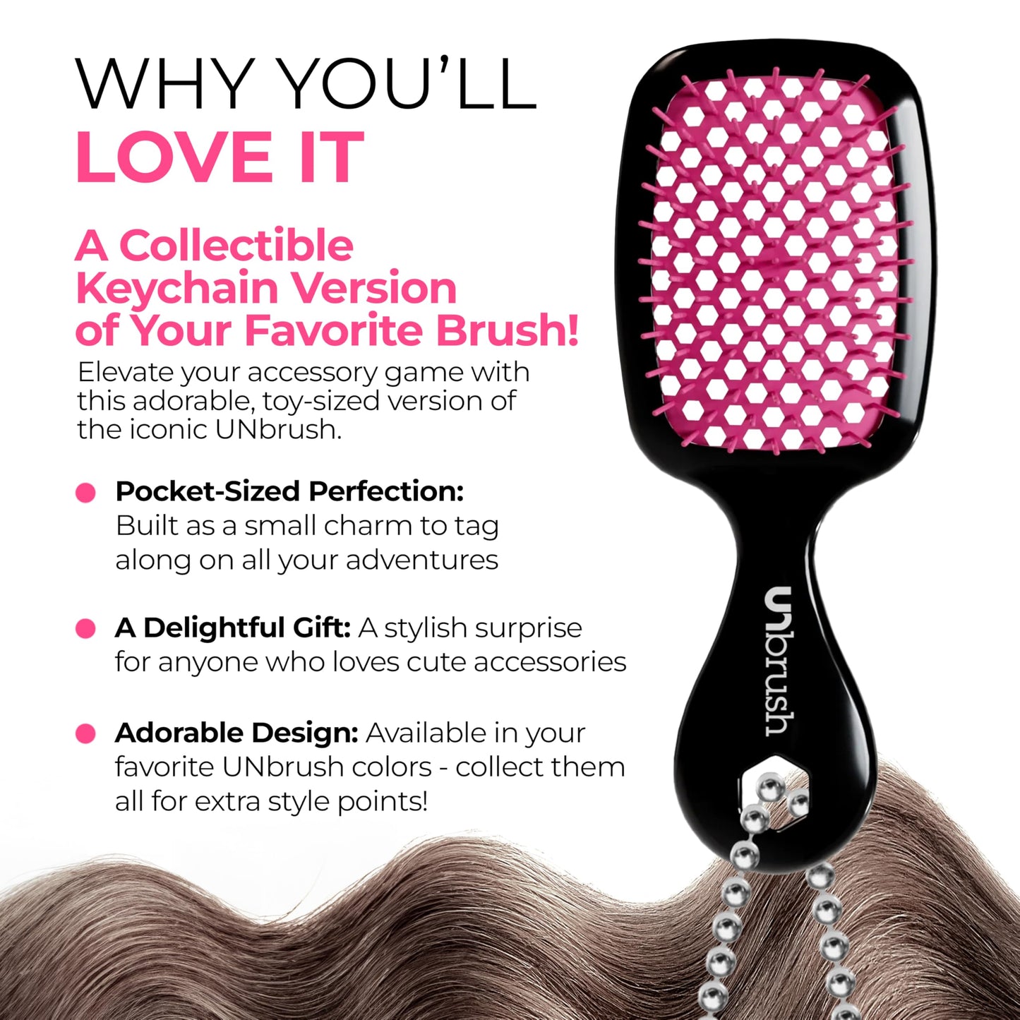 FHI Heat UNbrush Keychain Super Mini Hair Brush — Collectible Miniature Charm for Bags and Keys — Accessory for Beauty Lovers - (Cherry Blossom)