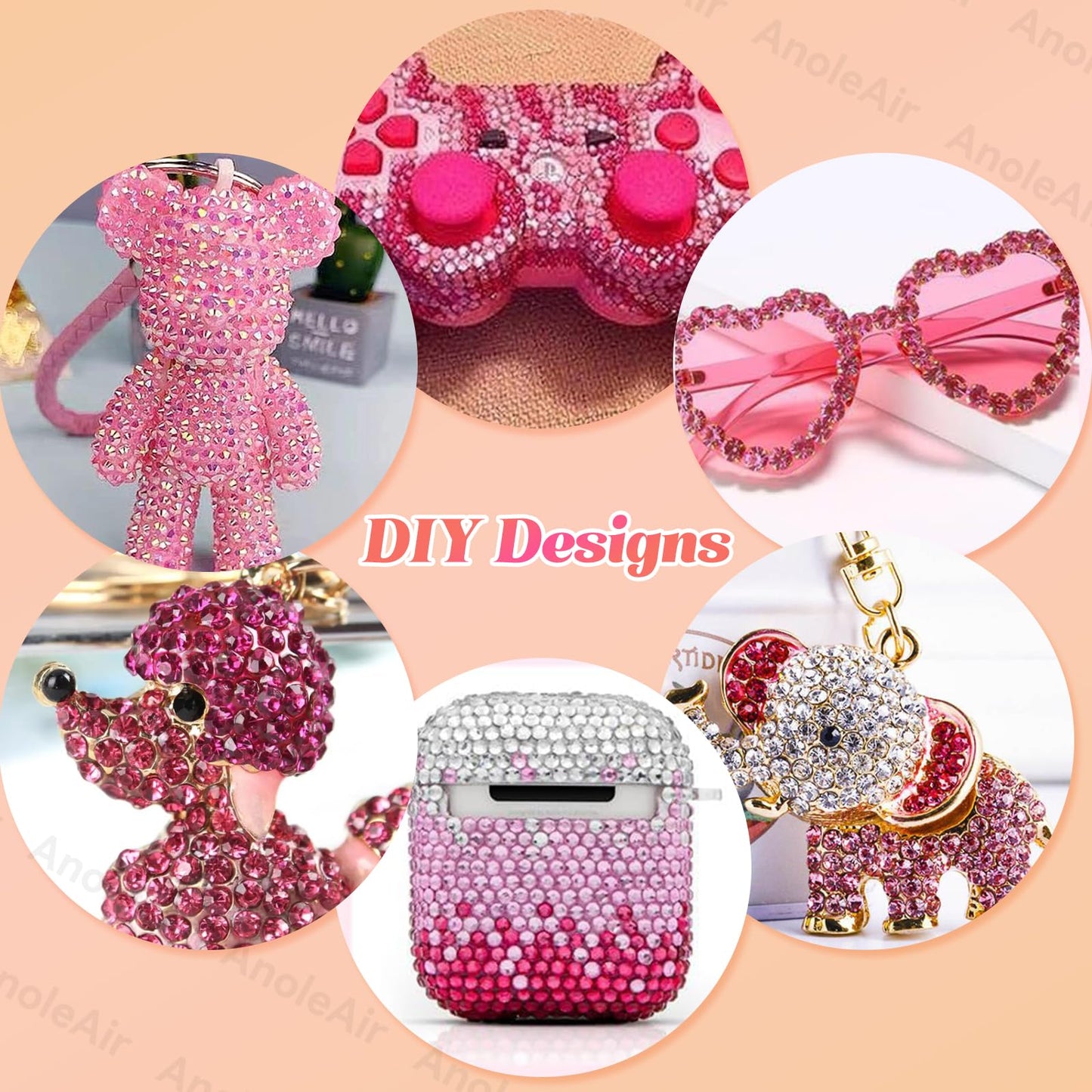 15000Pcs Pink Rhinestones for Bedazzling, Jelly Bedazzling Resin Gems 3-5mm, Hot Pink Gems Bedazzling Kit for Crafting, Flatback Color Gems for Nails Face Makeup Crafts Tumblers