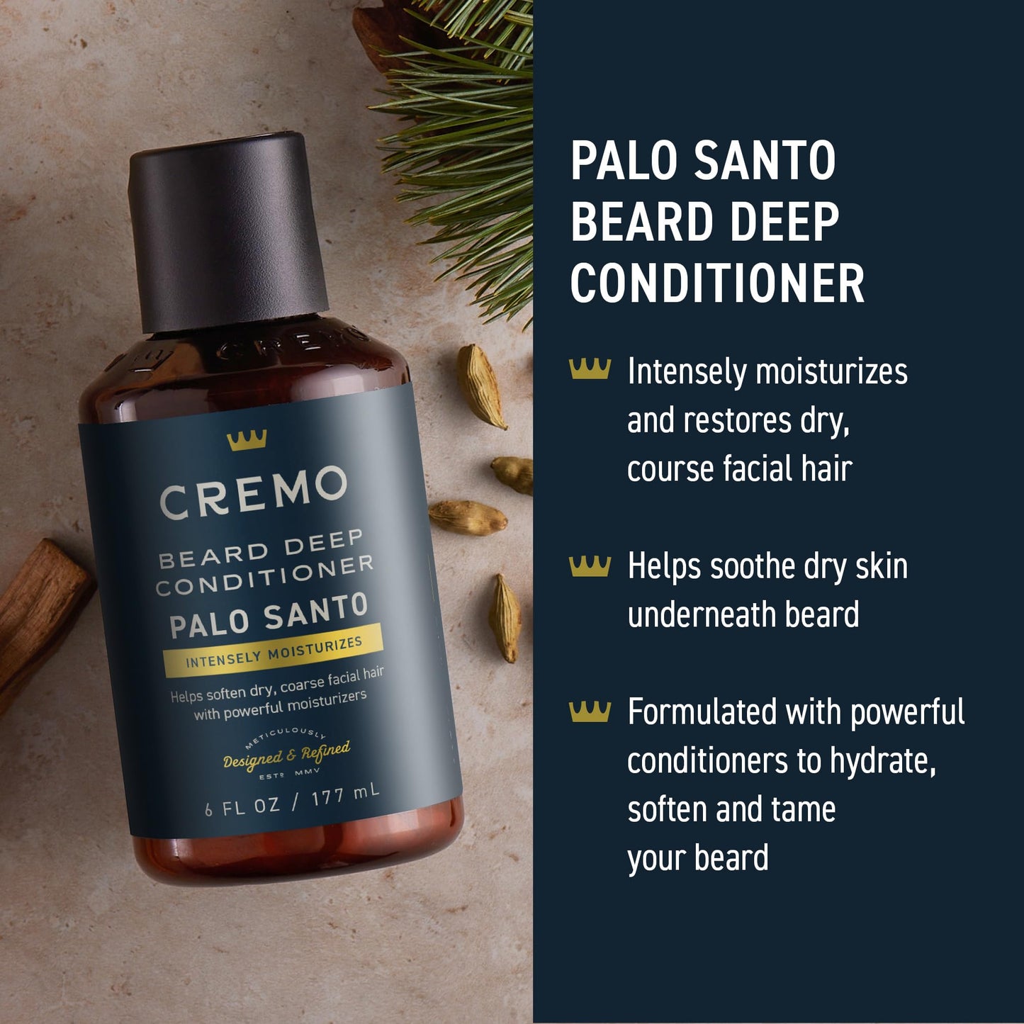 Cremo Palo Santo 2n1 Beard Wash & Softener + Deep Conditioner + Oil + Brush and Shear Set for A Full Beard Regimen