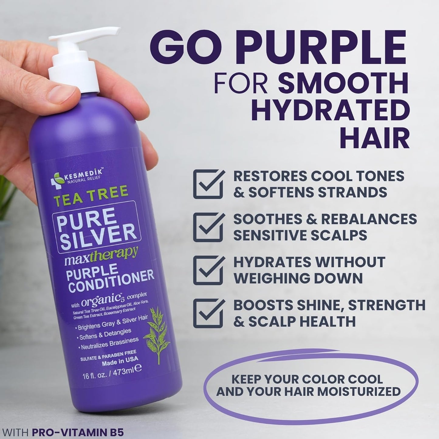 Tea Tree Purple Conditioner - Anti-Brass Toner for Blonde & Silver Hair | 16 fl oz, Softens & Repairs Damaged Hair