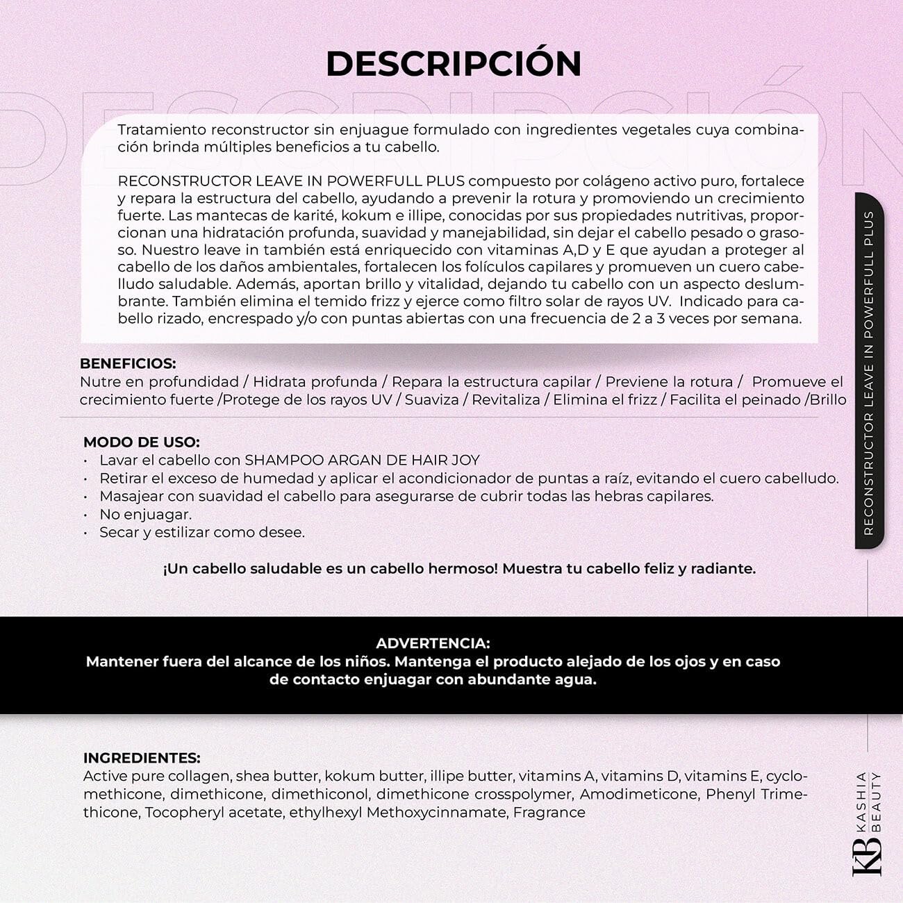 Kashia Beauty Reconstructor Leave-In Powerfull Plus 10.1 oz – Plant-Based Collagen Hair Treatment – Anti-Frizz UV Protection – Deep Hydration with Shea Kokum & Illipe Butters