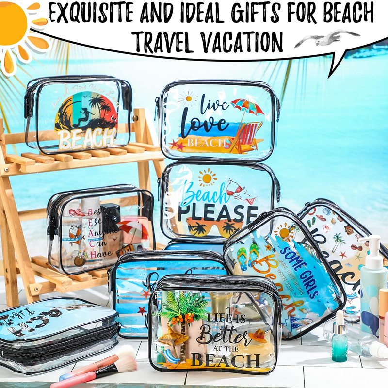 Kacctyen 10 Pcs Beach Clear Makeup Bags Gift for Women Clear Toiletry Bag Beach Cosmetic Bags Waterproof Travel Multifunction Pouch for Friend Sister Nurse Vacation Organization